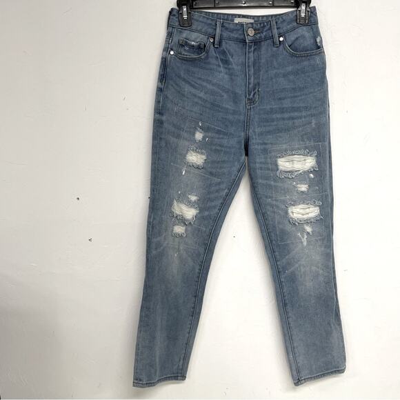 Pacsun Medium Wash Distressed Girlfriend High Rise Jeans Womens 26 Blue Denim - Picture 1 of 12